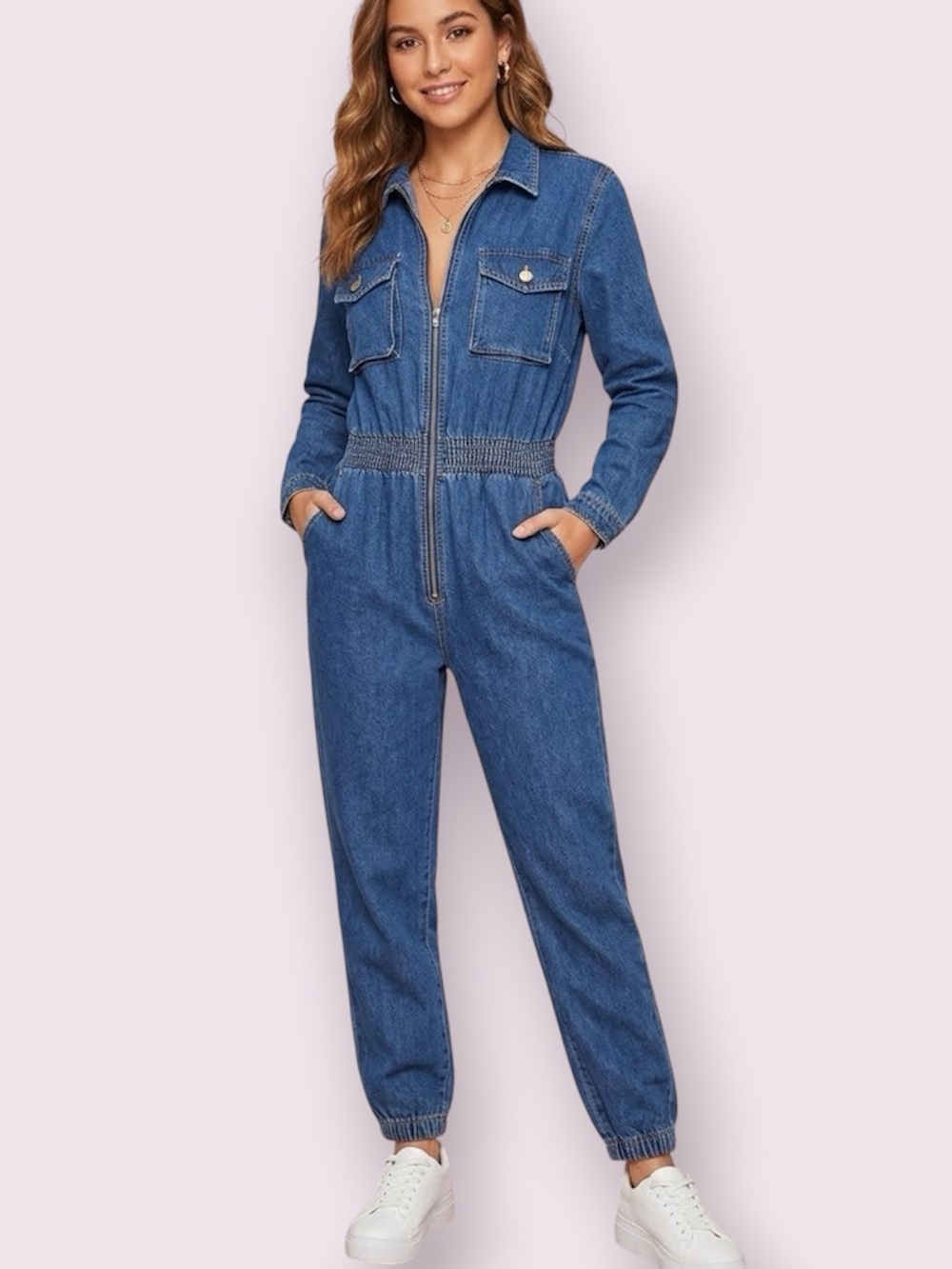 PrettyLittleThing Denim Utility Jumpsuit Mid-Wash Blue Size 12
